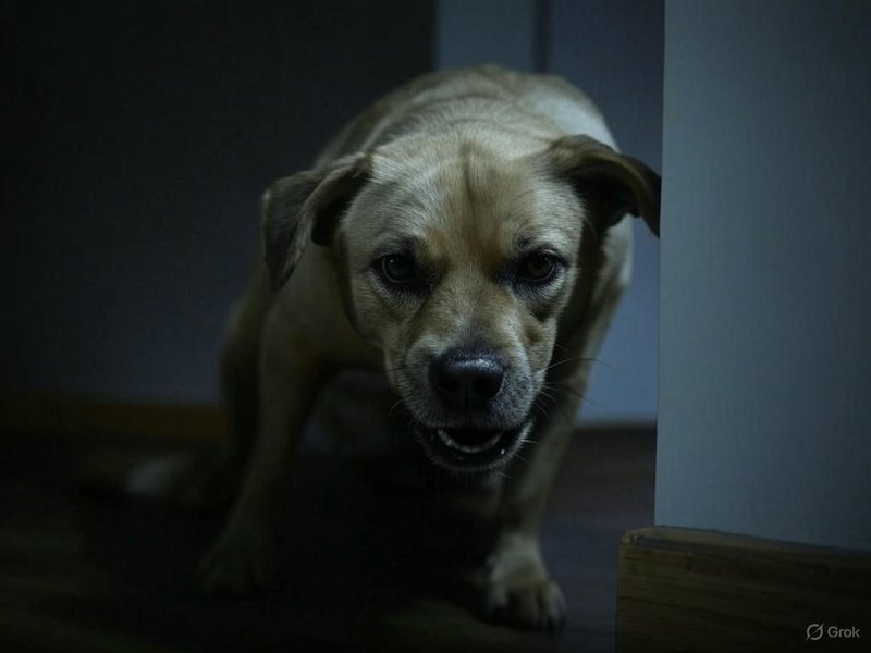 Dog backed into a corner, growling